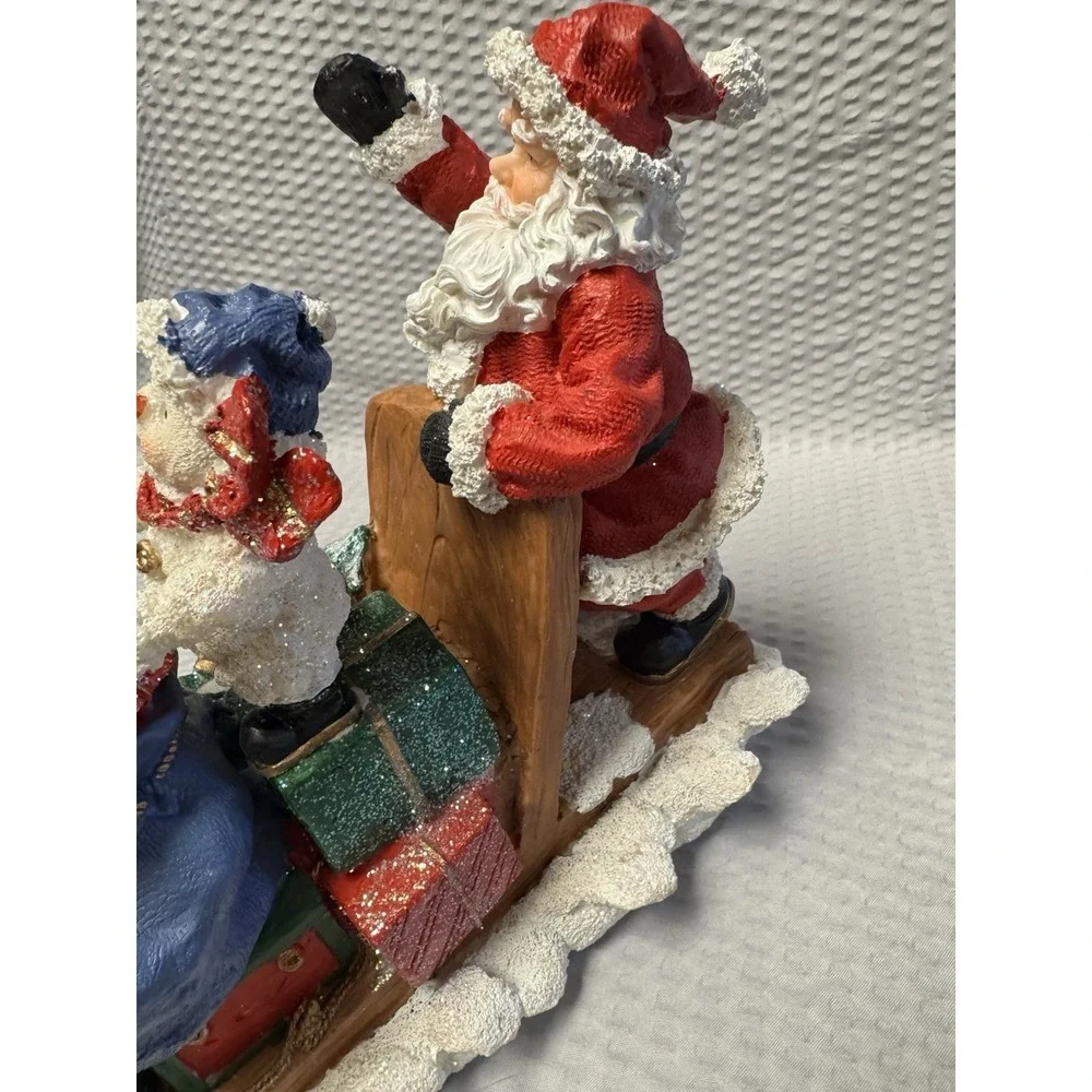 Vintage Santas Collection #99990 Santa and 2 Snowmen on a Sleigh Resin EUC